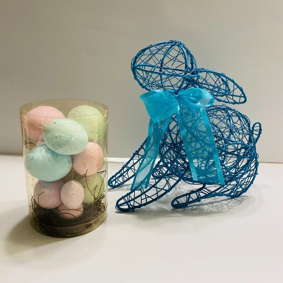 Easter Decoration Bundle, Wire Bunny Statue and Easter Egg Ornaments, 2 pc - Picture 1 of 11